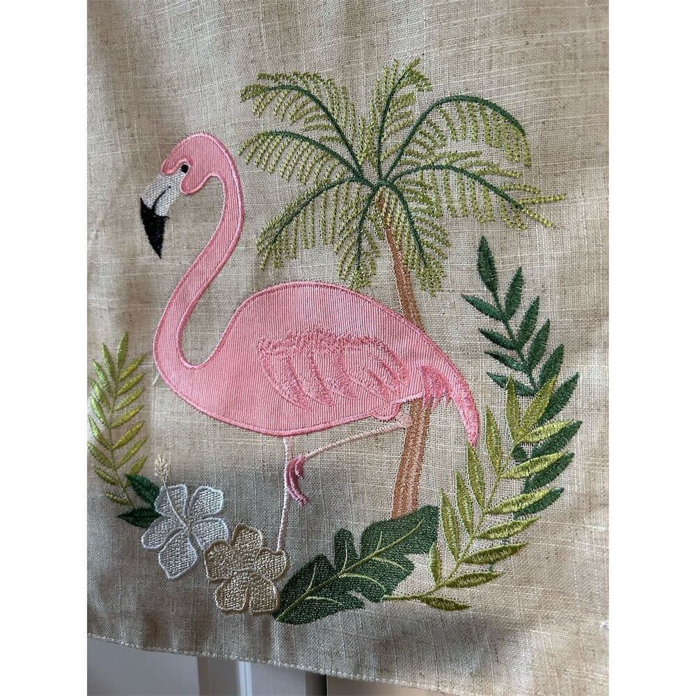 Secret Celebrity Flamingo Embroidered Tropical Table Runner Multicolor - Picture 3 of 4